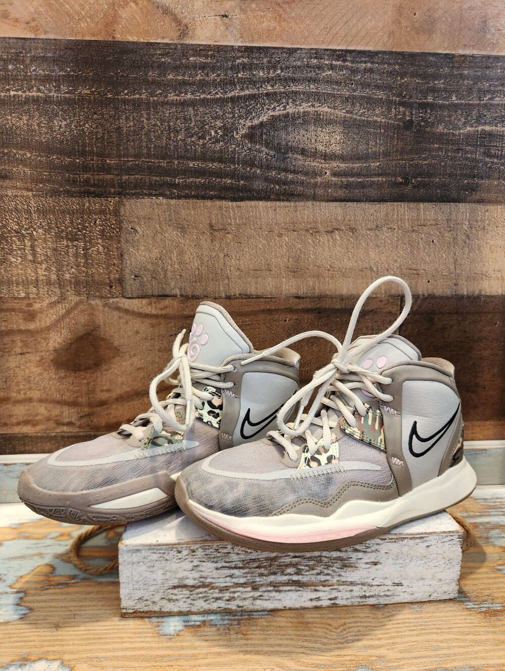 Nike Kyrie Infinity Youth Light Gray & Pink High-Top Sneakers